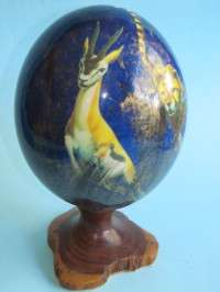 DECORATED OSTRICH EGG WITH WILDLIFE - SIGNED
